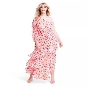 ALEXIS Target Sz 3x Pink Ruffle One Shoulder Dress NWT